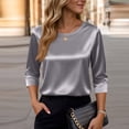 thumbnail image 7 of Women's Round Neck Three-Quarter Sleeve Satin Blouse, Dressy 3/4 Long Sleeve Shirt, Business Casual Outfit Tops for Women,Gray,M, 7 of 7