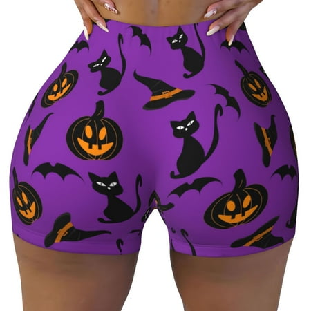 Workout Shorts Women  halloween cat bat Biker Shorts for Women Running Gym Spandex Shorts Tummy Control