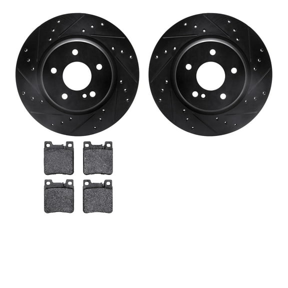 Dynamic Friction Company Rear Brake Rotors-Drilled and Slotted-Black with 5000 Advanced Brake Pads 8502-63039