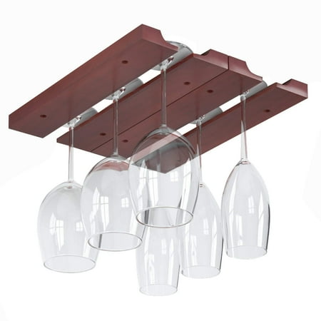 Small Wooden Wine Rack Rustic State Under Cabinet Wooden Hanging Wine Glass Holder by ArtifactDesign Adjustable 2-Sectional Stemware Storage Rack Mahogany ()
