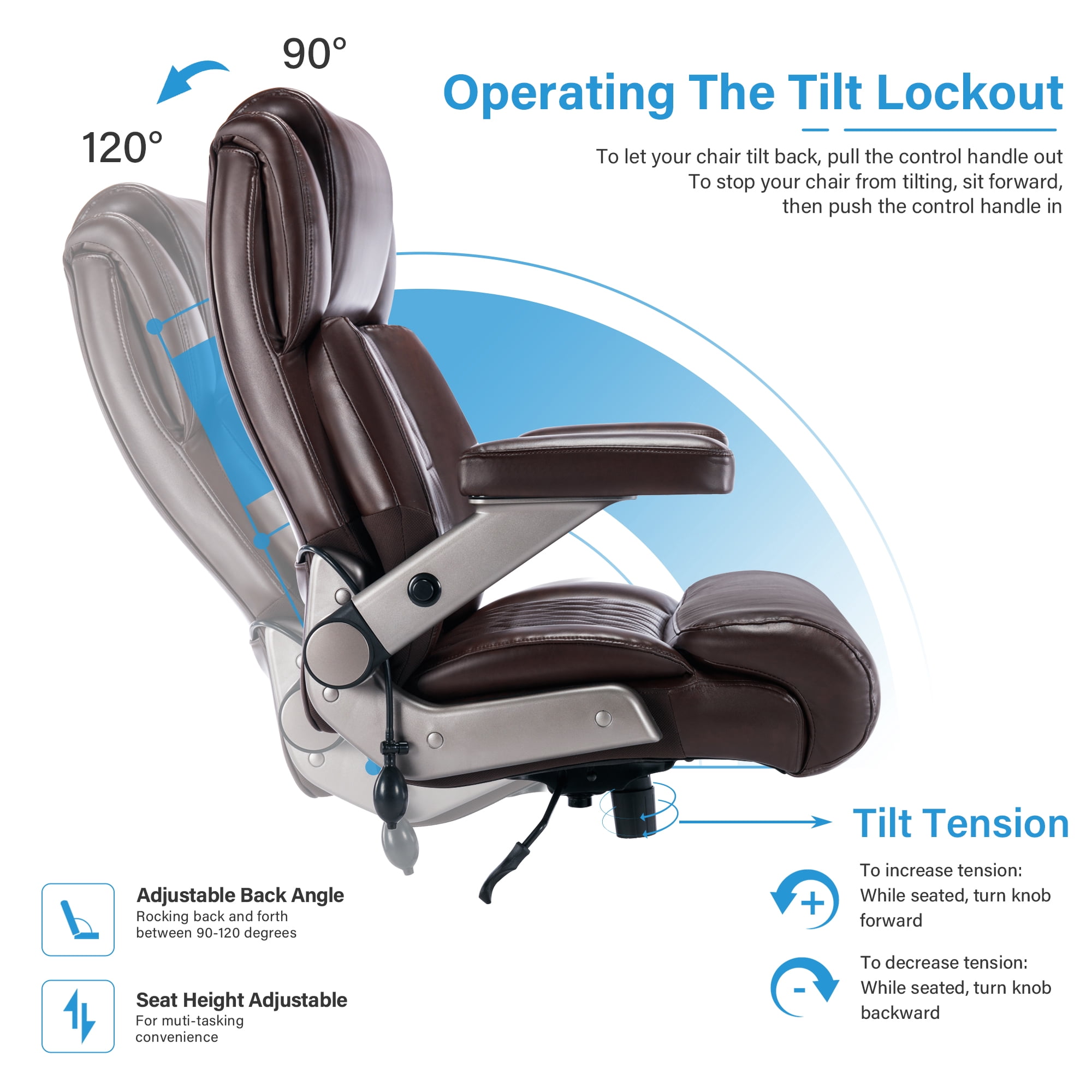 Big and Tall 700lbs Office Chair, High Back Executive Office Chair with 3D Flip up Arms, Adjustable Lumbar Support, Heavy Duty Metal Base, Home Office Computer Desk Chair, Brown