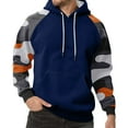 thumbnail image 2 of Men Hooded Pullover Sweatshirt Long Sleeve Raglan Camouflage Print Casual Drawstring Hoodie Kangaroo Pocket Top Dark Blue L, 2 of 5