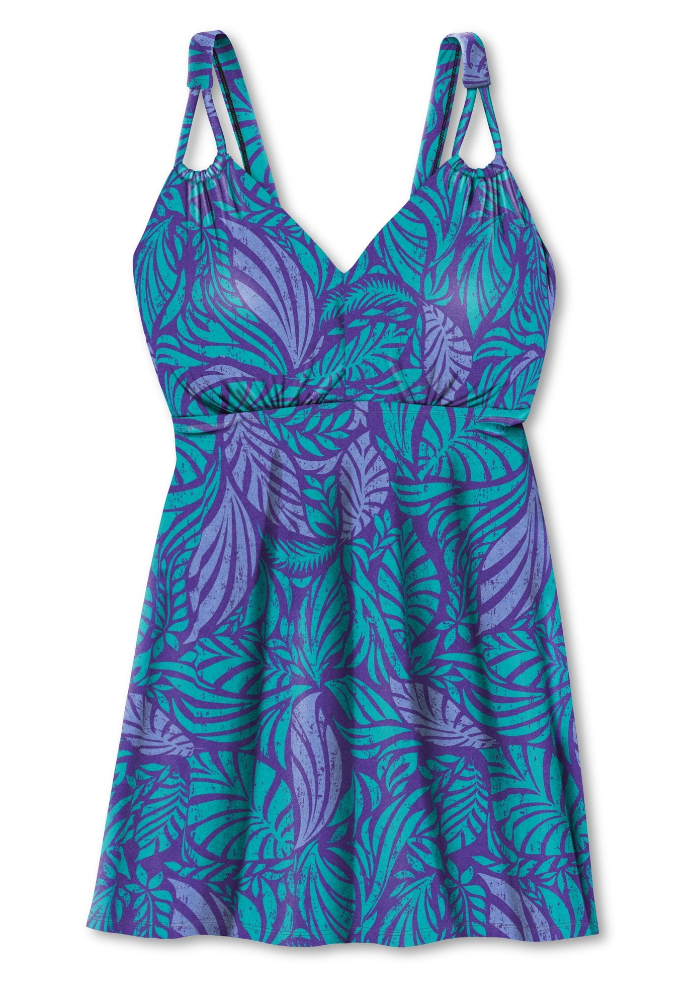 Swim 365 Women's Plus Size Loop-Strap V-Neck Tummy Control Two-Piece Swim Dress