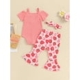 thumbnail image 5 of Baby Girl Pants Outfits Short Sleeve Spaghetti Strap Bow Romper with Strawberry Print Flare Pants and Headband, 5 of 10