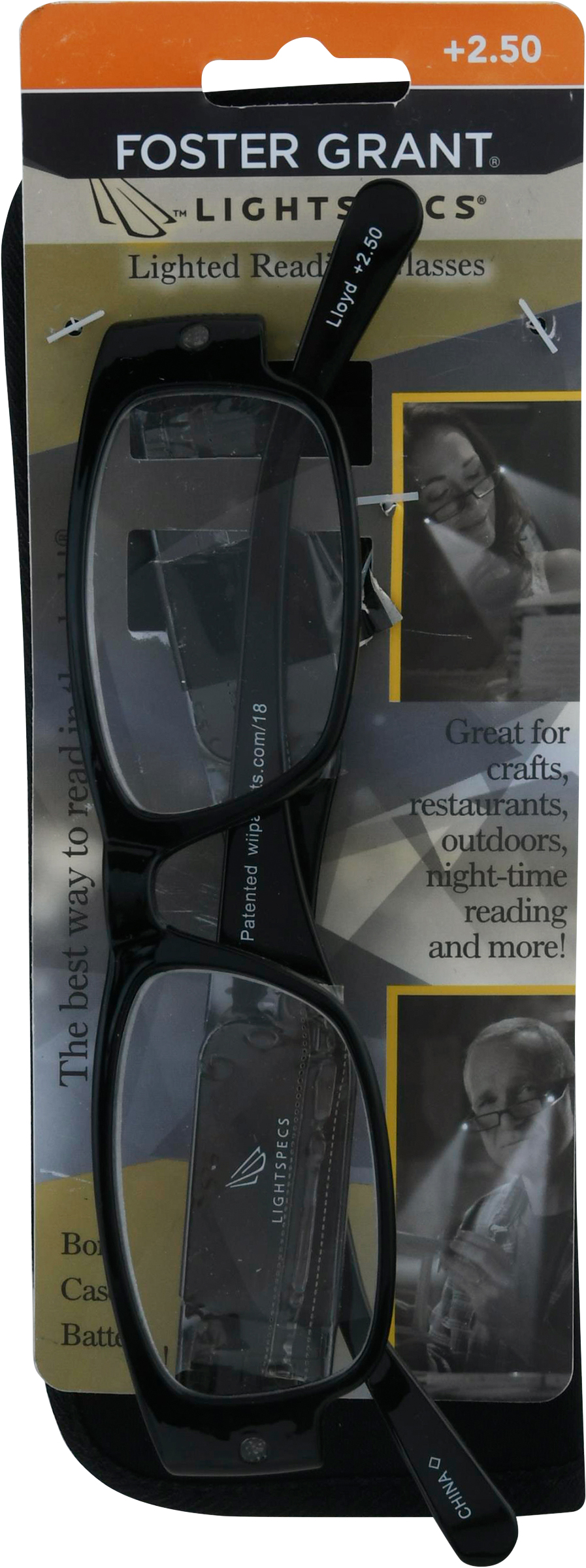 Foster Grant Light Specs Plastic Prescription Quality Lloyd Reading Glasses, 2.5