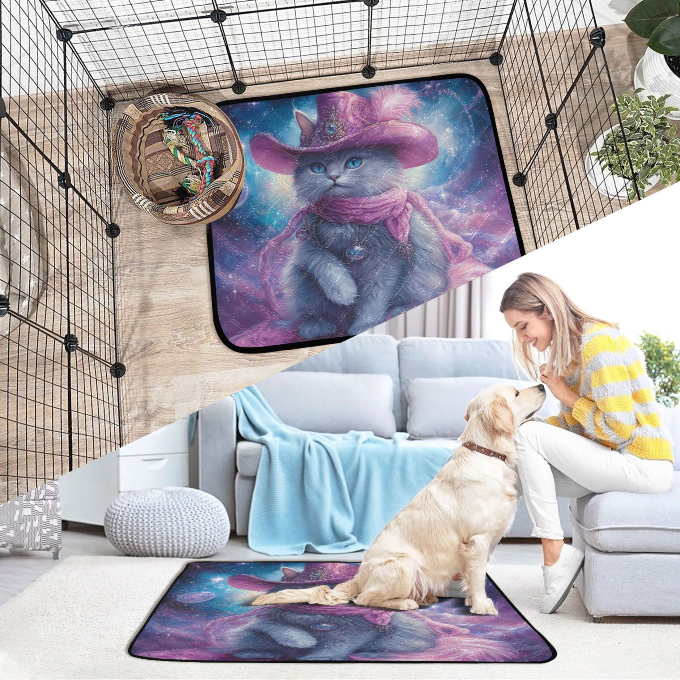 Qxltty Mystery Kitten Cat litter Pads Pet Set of 3 Diaper Mats Center Anti-leakage Layer Absorbent Soft and Comfortable