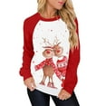 thumbnail image 2 of Sedceaty Women Christmas Sweatshirt, Elk Print Splicing Crew-Neck Long Sleeve Pullover Tops for Ladies, 3 Colors, 2 of 5