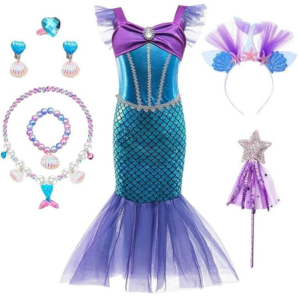 Disfraz Sirenita YANSION Vestido Sirena Princesa Ariel Disfraz de Princesa para Niñas Tamaño 120cm