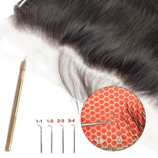 4 Pcs Ventilating Needles +1 Brasss Holder Make/Making/Repair Lace Wigs Toupee Hairpiece Wig Knotting Hook Sets Beaded Hook, Size: One size, Yellow