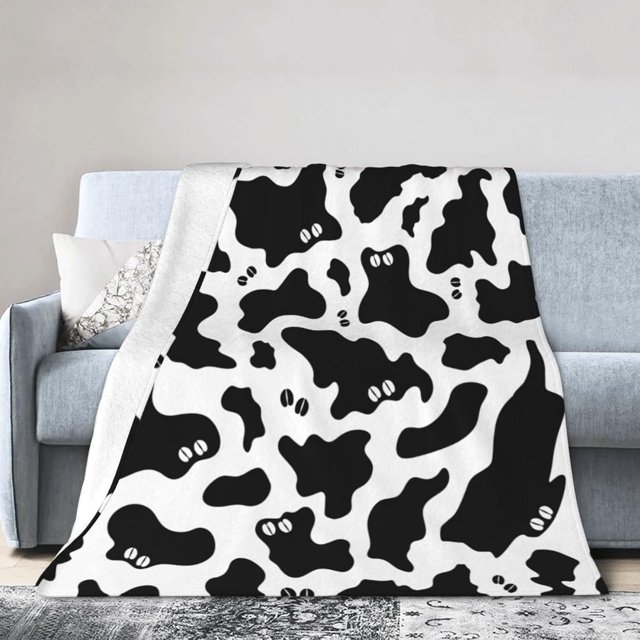 Manta con estampado de vaca para Halloween, manta de felpa de lujo con decoración de vaca, manta ultra suave y acogedora para sofá o cama, color blanco y negro, 50 x 40 pulgadas
