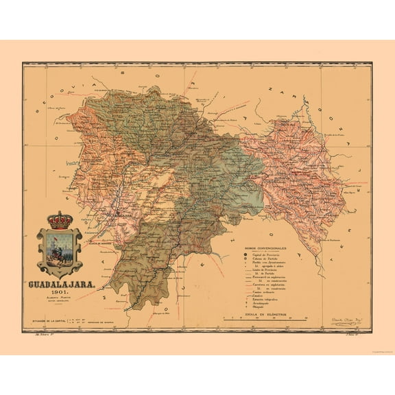 Historic Map - Guadalajara Spain - Martine 1904 - 28.75 x 23 - Vintage Wall Art