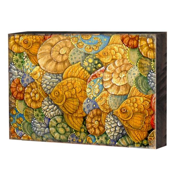 Designocracy 95018-12 Patterned Rustic Wooden Block Design Graphic Art