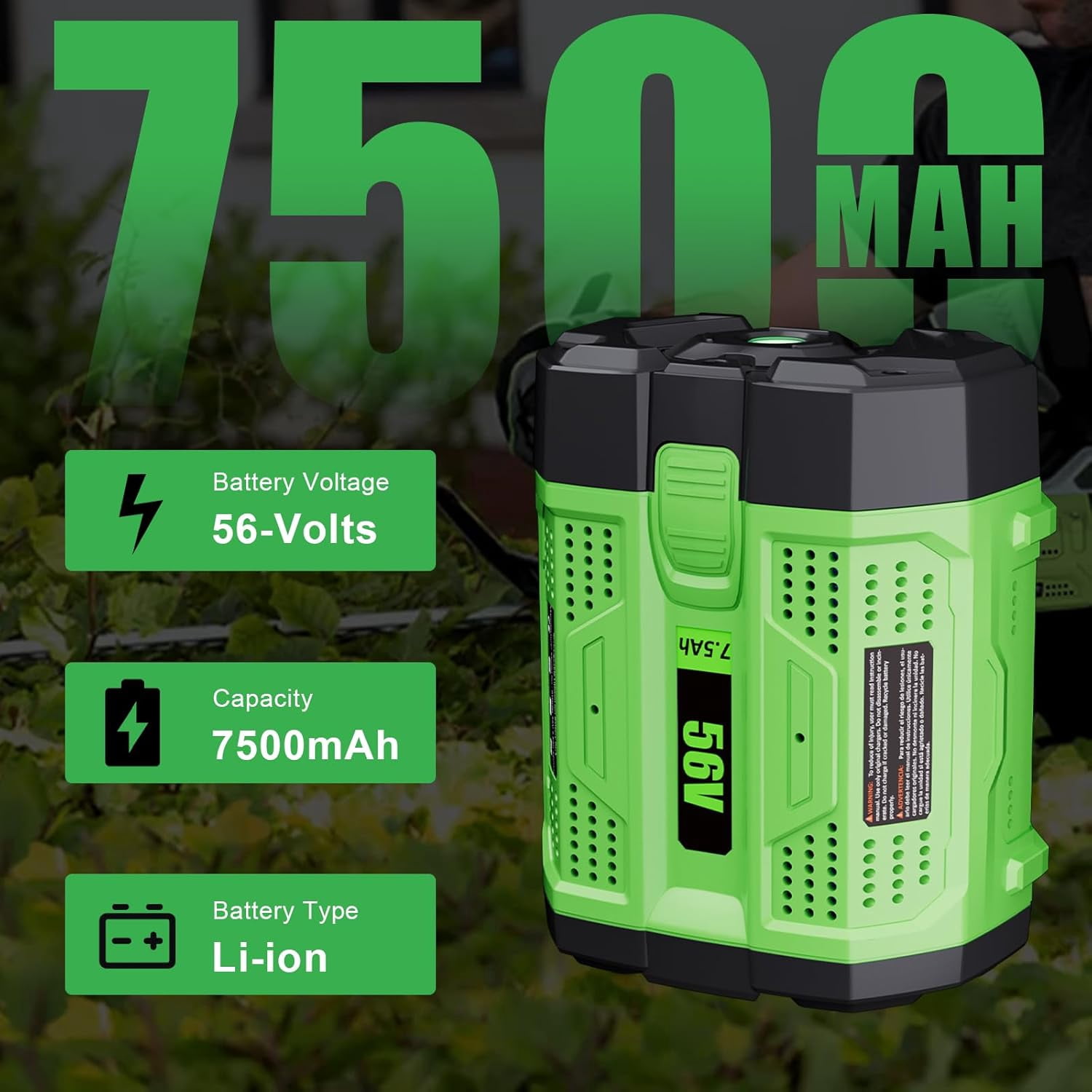 2Pack 7500mAh Replacement for EGO 56V Battery Lithium Replacement for EGO 56 Volt Battery 7.5Ah Conpatible with EGO 56 Volt BA2800 BA4200 CS1604 CS1804 CS1403 HT2400 Power Tools(7.5Ah, 2Pack)