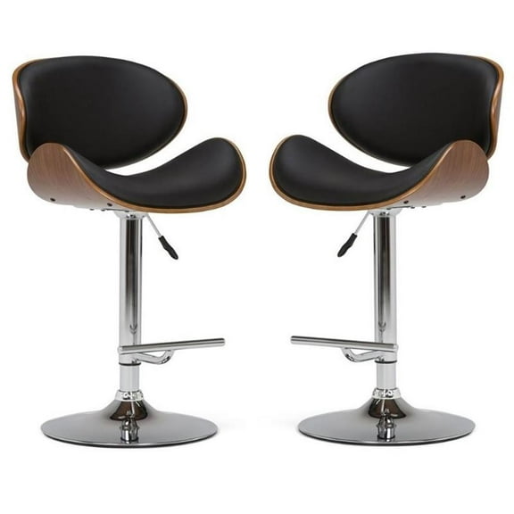 Home Square 2-Piece Faux Leather Adjustable Gas Lift Bar Stool Set in Black