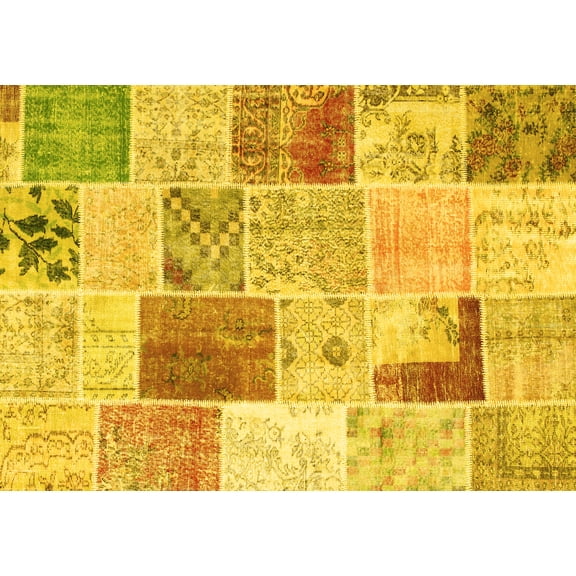 Ahgly Company Machine Washable Indoor Rectangle Patchwork Yellow Transitional Area Rugs, 2' x 3'