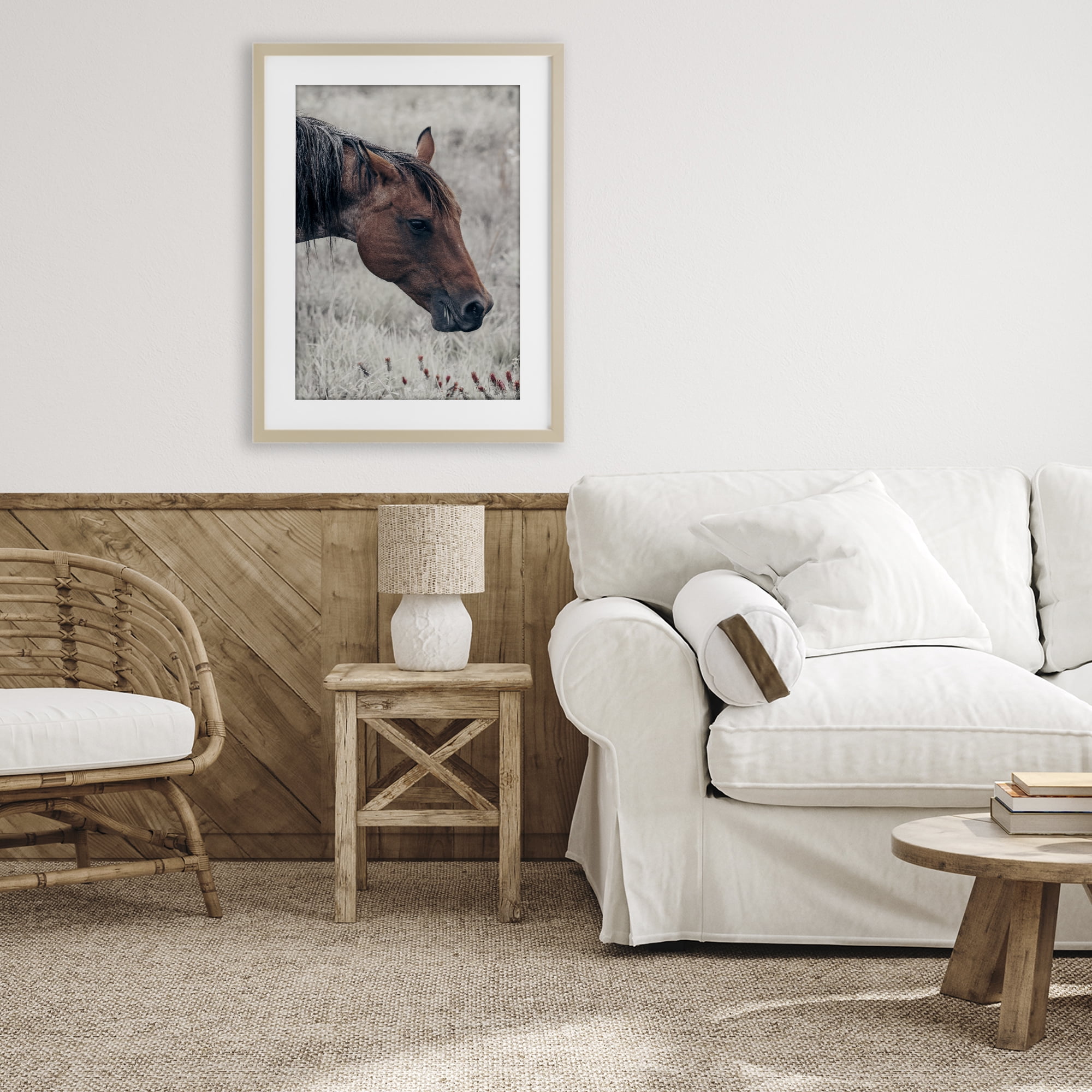 Stupell Industries Mother Horse Grazing in Meadow Birch Framed Print Under Glass, design by Nathan Larson