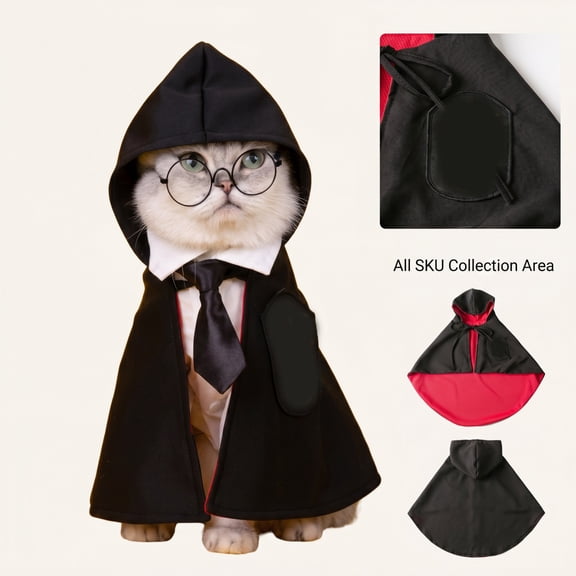 Halloween Pet Halloween Costume Cape, Wizard Hooded, 1 Pack for Small Dogs and Cats, Magic Cosplay Outfit for Halloween Party Role Play Dress Up
