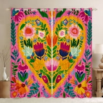 Manfei Colorful Graffiti Flower Black Out Curtains,Oil Painting Artwork Curtains Pack of 2 (42x63 Each),Pink Green Orange Bedroom Curtains For Girls Kids,Microfiber Bedroom Decor