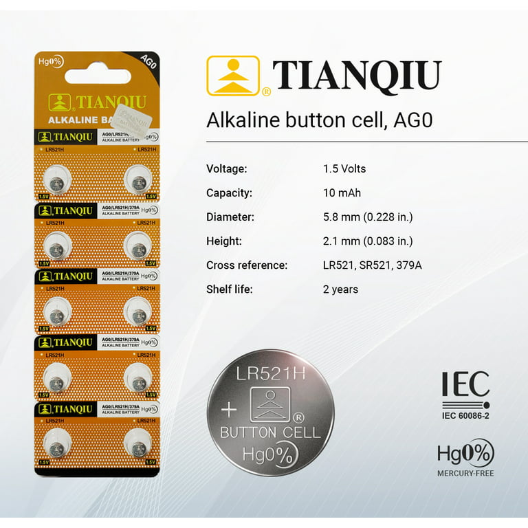 Tianqiu LR41 Alkaline Battery, Tear Strip (10 Batteries)