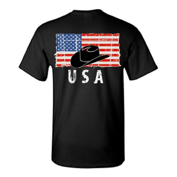 Awkward Styles Cowboy Hat USA Men Shirt I'm American USA Flag T shirt for Men 4th of July Gifts Texas Men Tshirt Gifts for Men Cowboy Hat T-shirt for Men Independence Day Print on the Back Only