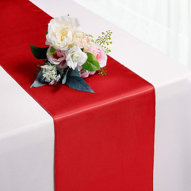 Lot de 1 Chemin de Table en Satin Rouge 12 x 108 Pouces de Long, Chemins de Table pour Mariage, Fêtes d'Anniversaire, Banquets Décorations (1 Paquet, 12 x 108 Pouces, Rouge)