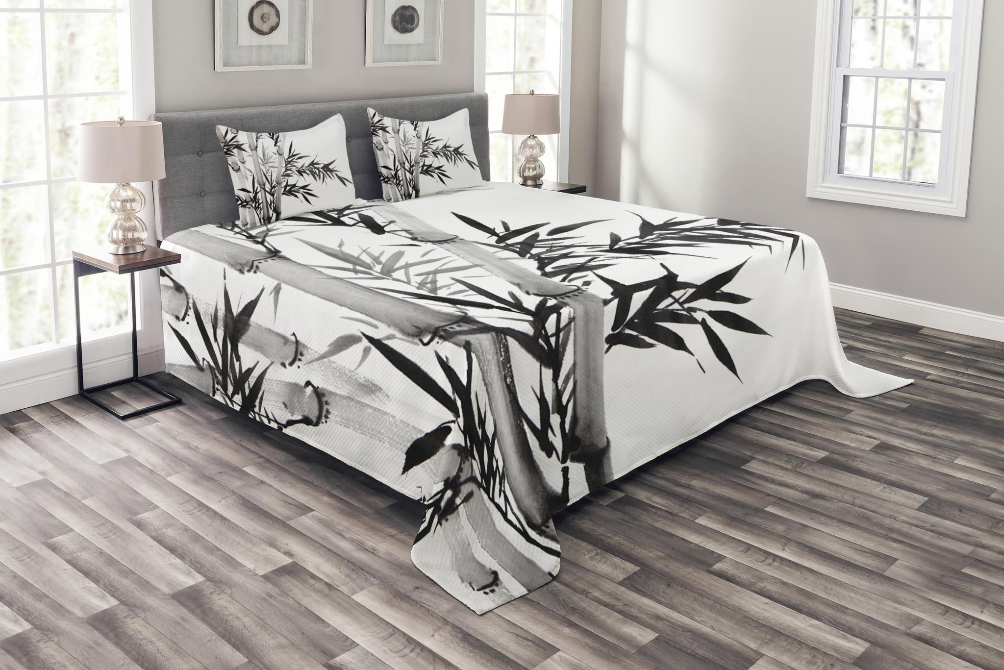 Ambesonne Bamboo Duvet Cover Set King Size Charcoal Grey White Bamboo Tree Illustration Traditional Chinese Calligraphy Style Asian Culture Decorative 3 Piece Bedding Set with 2 Pillow Shams