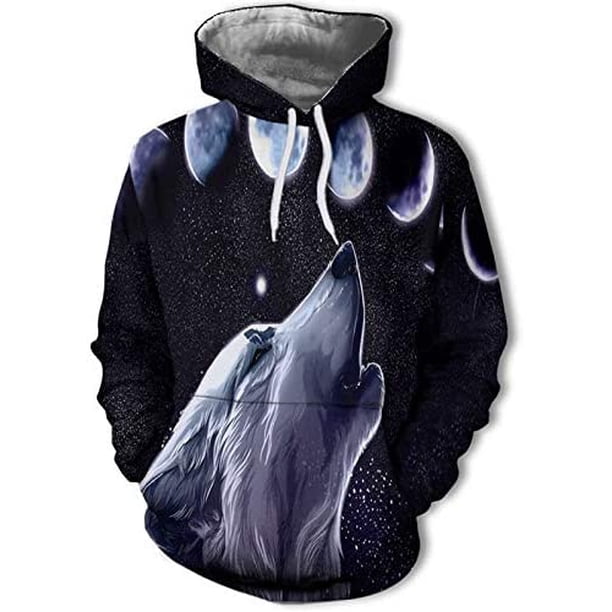 Xishao Sudadera con Capucha De para Hombre, Ropa De Calle Holgada con Estampado De Lobo En 3D, Ropa De Calle Divertida De Animal, Hip Hop, Primavera Y Otoño WY1047 M WY1047 M Xishao ropa