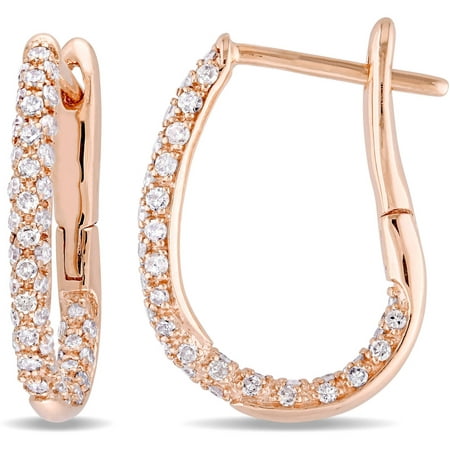Miabella 1/2 Carat T.W. Diamond 10kt Rose Gold Hinged Hoop Earrings