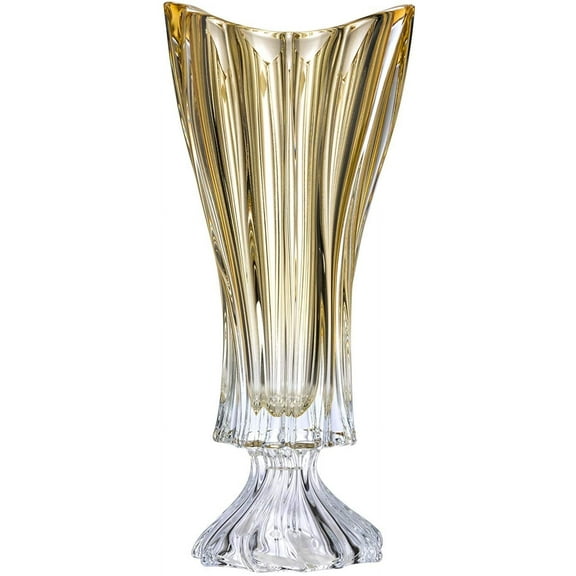 Plantica Amber Collection Modern Crystal Hand-Crafted Decorative Vase - 16 Inch Footed Vase, Amber