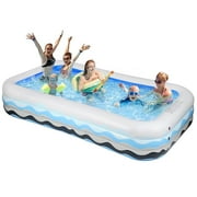 Kimbosmart Inflatable Swimming Pool, 118 x 67 x 17.7in Rectangular Swimming Lounge Pool for Kids, Adults, Family Summer Water Play