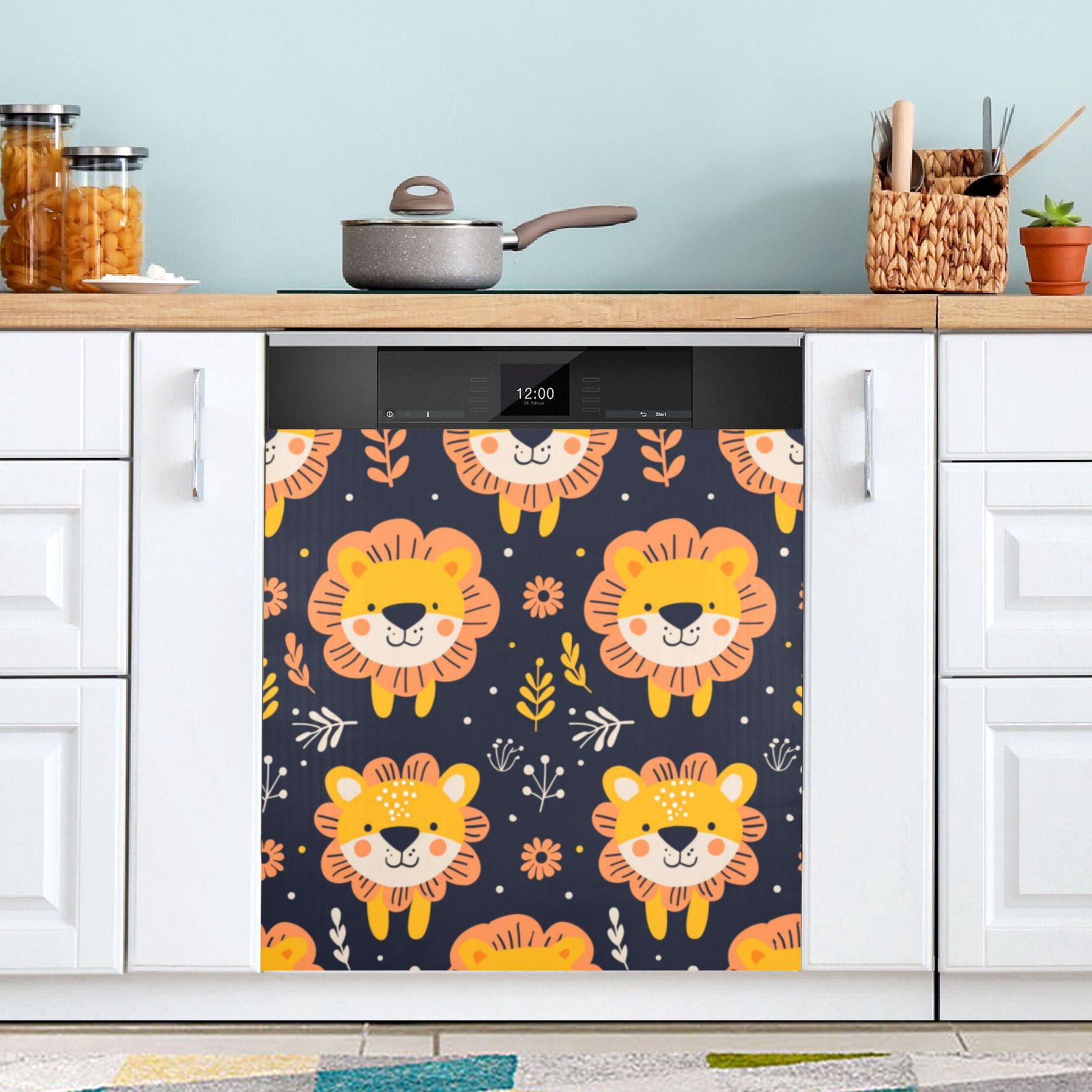 Dishwasher Magnetic Sticker 23x26 Inch Refrigerator Magnetic Sticker Washing Machine Magnetic Sticker Kitchen Panel Magnetic Sticker Home Decor Cartoon Yellow Lion