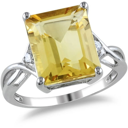 Tangelo 6-5/8 Carat T.G.W. Emerald-Cut Citrine and White Topaz Accent Sterling Silver Cocktail Ring