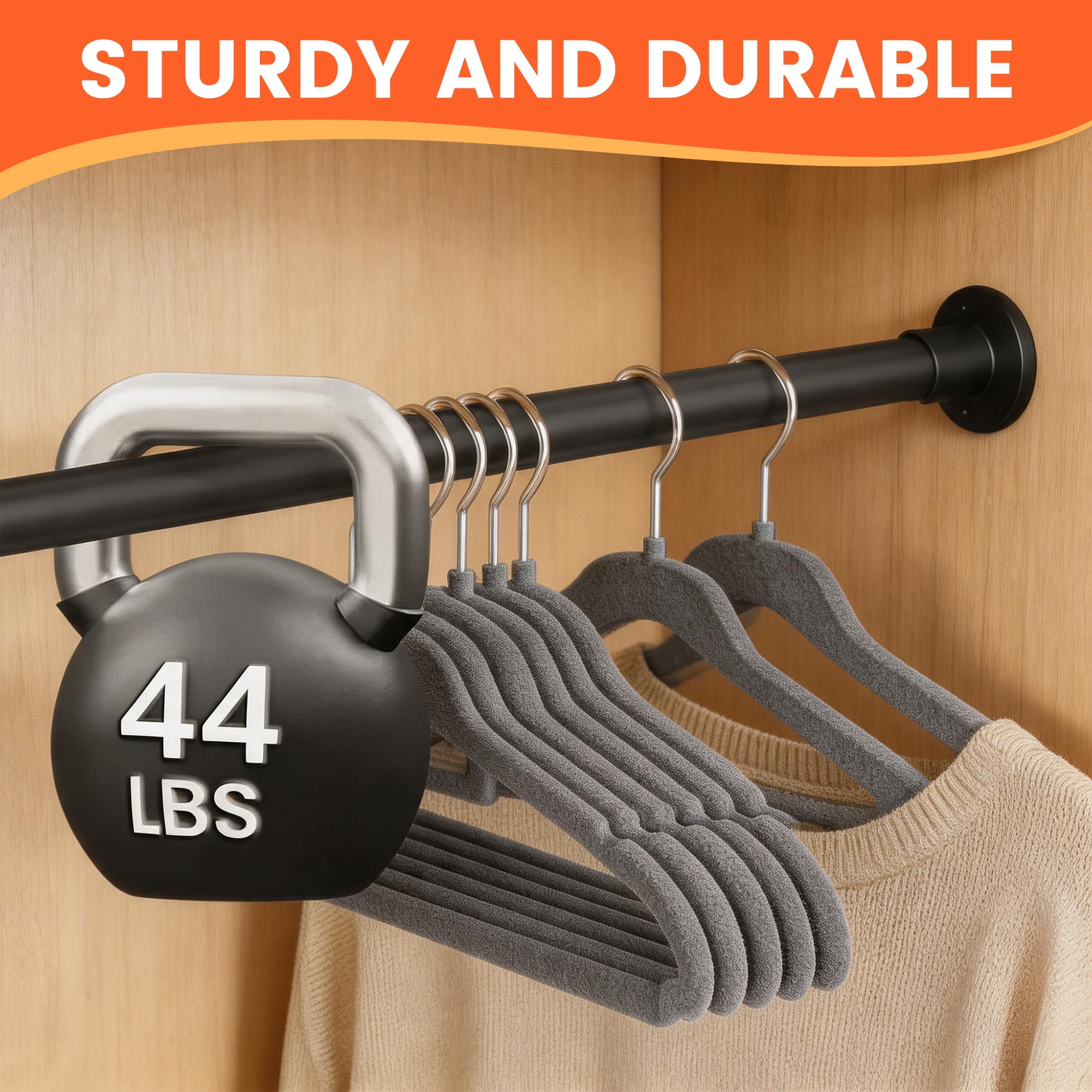 GARITIN Adjustable Tension Curtain Rod, 43.3-78.7 Inch No Drill Shower Curtain Rod for Window, Bathroom, Closet, Black Tension Rod