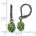 thumbnail image 3 of 1928 Black Plated Green Glass Stone Ball Leverback Earrings Drop Dangle, 3 of 7