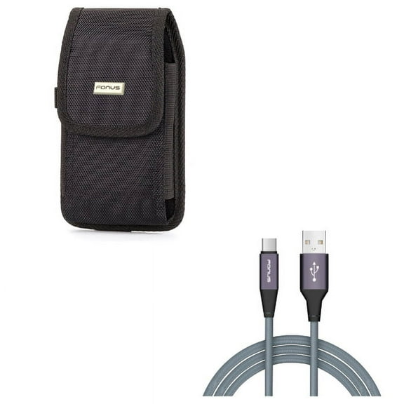 Type-C 6ft USB Cable w Rugged Case Belt Clip for Samsung Galaxy S10e/S10 - Charger Cord Power Wire, Holster Canvas Cover G8A