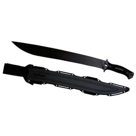 Kershaw Camp 18 (1074) Camp Series Machete, 18” 65MN Steel Fixed Blade with Black Powdercoat Finish and Rubber Overmold Handle, Includes Molded Sheath with Nylon Straps And Lash Points, 2 lb. 14