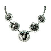 Alilang Lovely Clear Crystal rhinestone Trio Floral Fashion Flower Necklace
