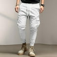 thumbnail image 5 of Resicozy Men Cargo Joggers Pants Drawstring Sports Athletic Workout Fitness Track Cargo Tapered Jogging Trousers with Pockets White L, 5 of 5