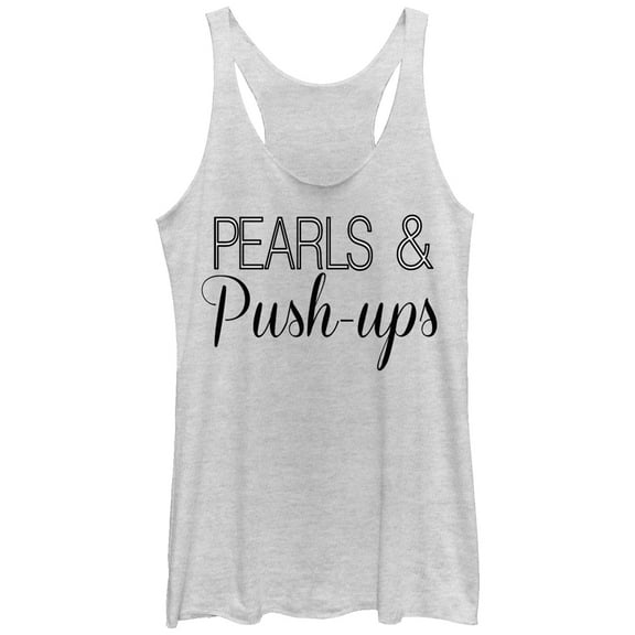 Women's CHIN UP Pearls and Push-Ups  Racerback Tank Top White Heather Large