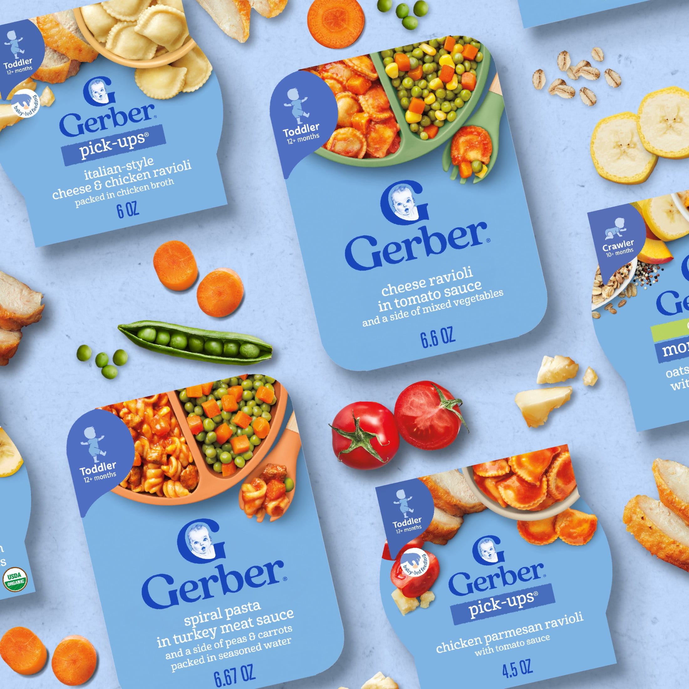 (4 pack) Gerber Pick-Ups Chicken and Parmesan Cheese Ravioli in Tomato Sauce Toddler Meals, 4.5 Oz Tray