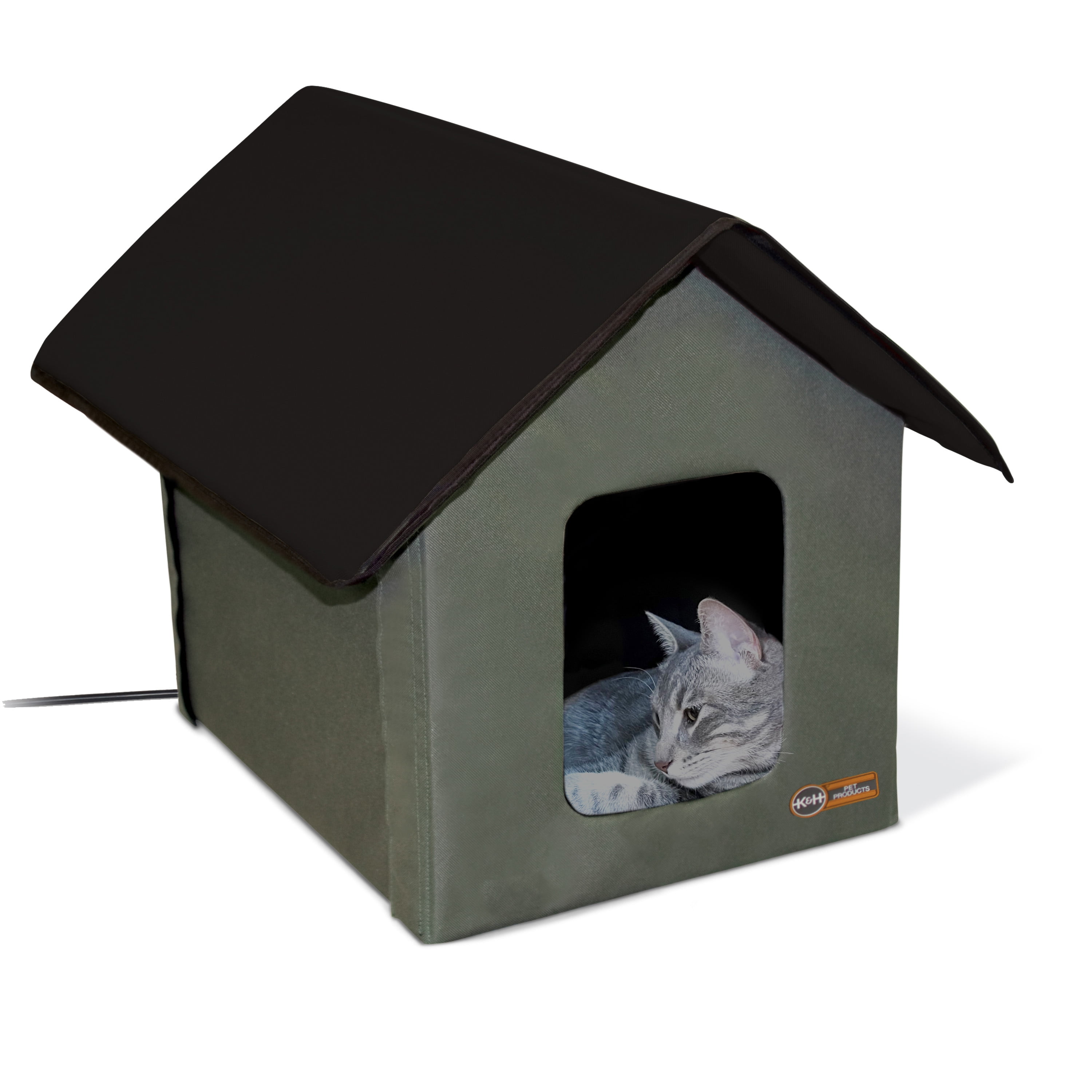 K&H Pet Products Outdoor Heated Kitty House Cat Shelter Olive/Black 19