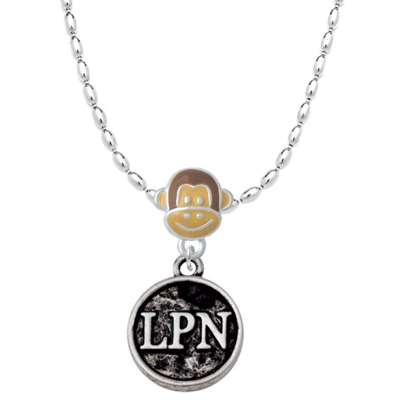 Delight Jewelry Silvertone Nurse Caduceus Seal - LPN Mia Monkey Charm Necklace
