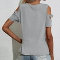 thumbnail image 6 of Cold Shoulder Round Neck Tops for Women Short Sleeve 2025 Summer Trendy Casual T-Shirts Solid Pullover Blouses Gray,M, 6 of 6