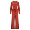 thumbnail image 4 of 2 Piece Lounge Set Women Ribbed Knit Tracksuit Long Sleeve Crop Tops Flare Pants Solid Color Slim Fitting Sets Pajamas Fall Outfits (Red M), 4 of 6