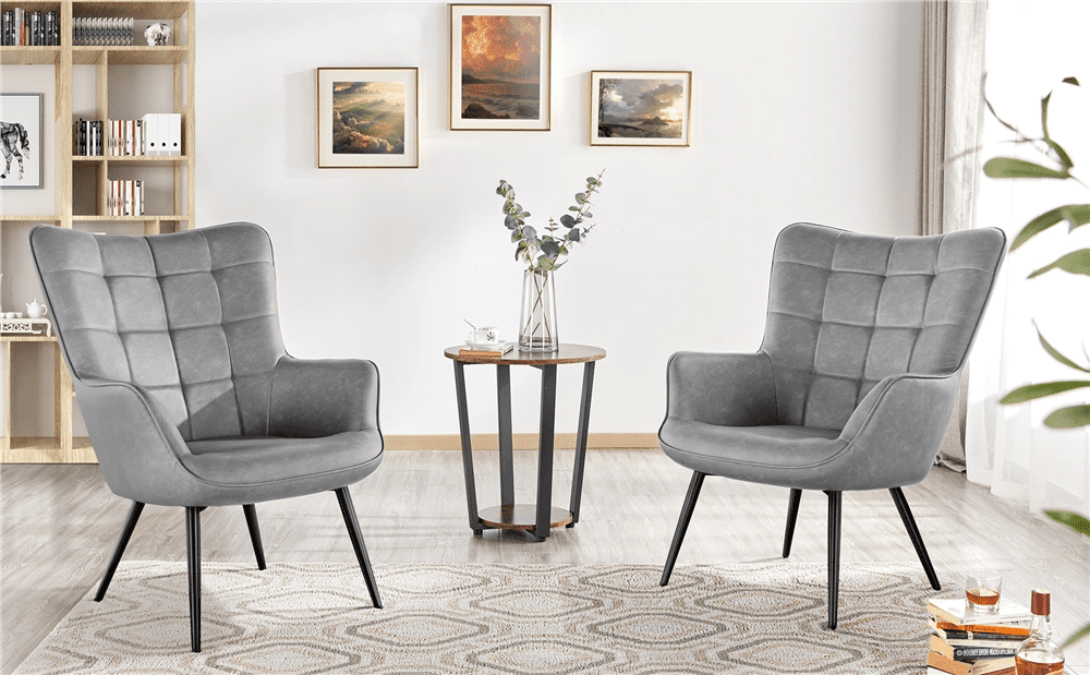 Alden Design Mid-Century Modern Faux Leather Wingback Accent Chair, Set of 2, Gray