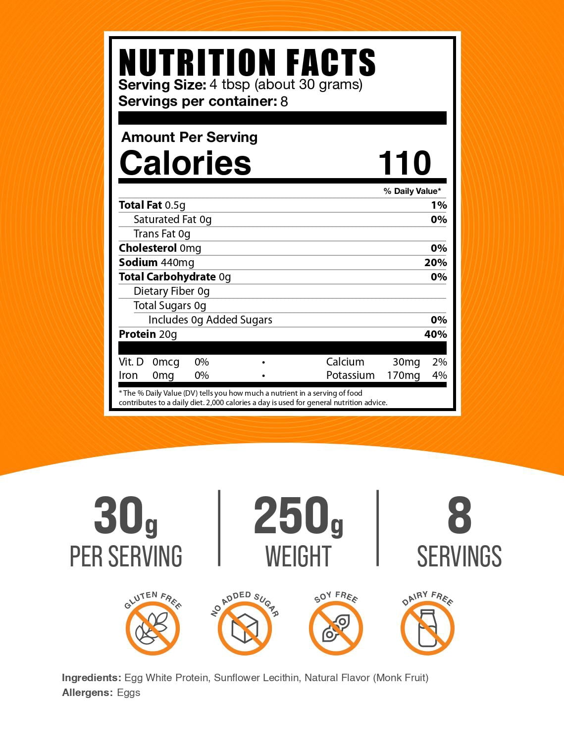 BulkSupplements Egg White Protein Powder - 250 Grams (8.8 oz)