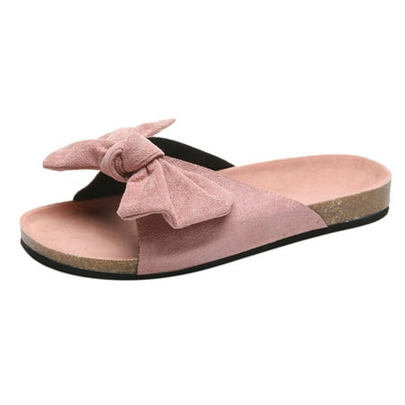 

Yoslce House Slippers Women Fashion Bow Tie Flat Thick Bottom Sandals Slipper Beach Home Shoes Pink 41
