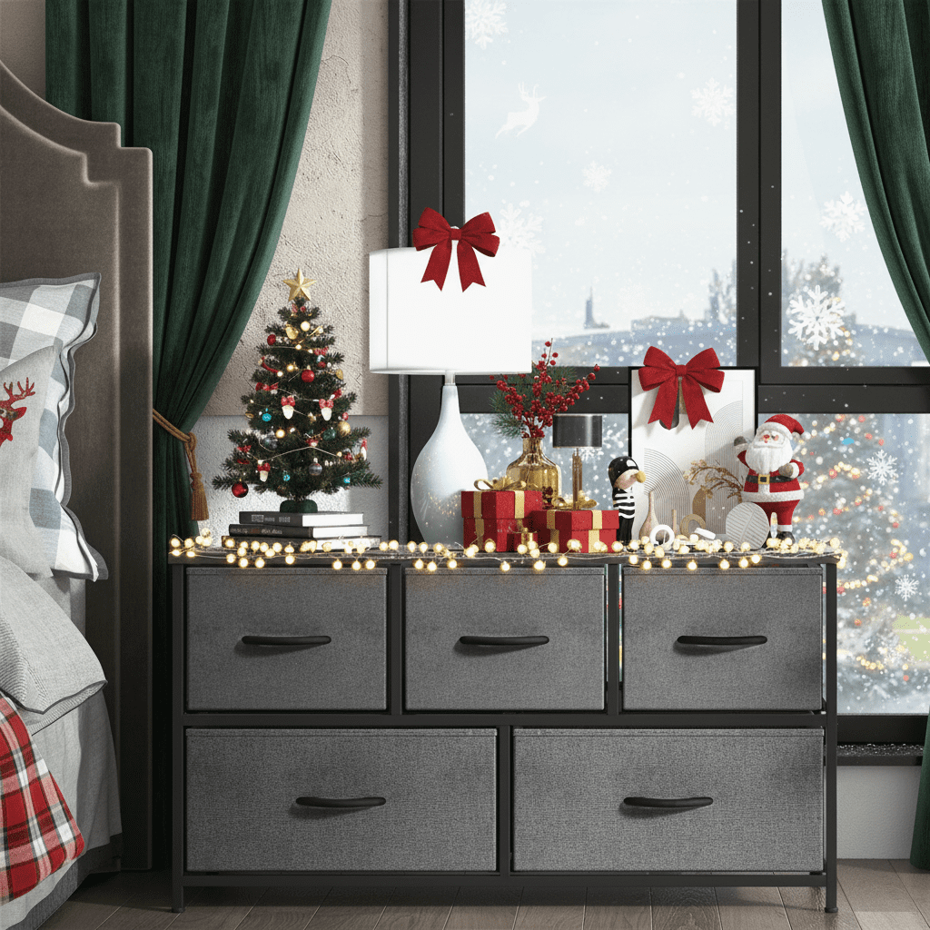 Kadyn Wide Chest of Drawers, Dresser for Bedroom with 5 Drawers, 5 Drawers Dresser Storage Organizer Unit with Fabric Bins for Living Room, Hallway, Gray