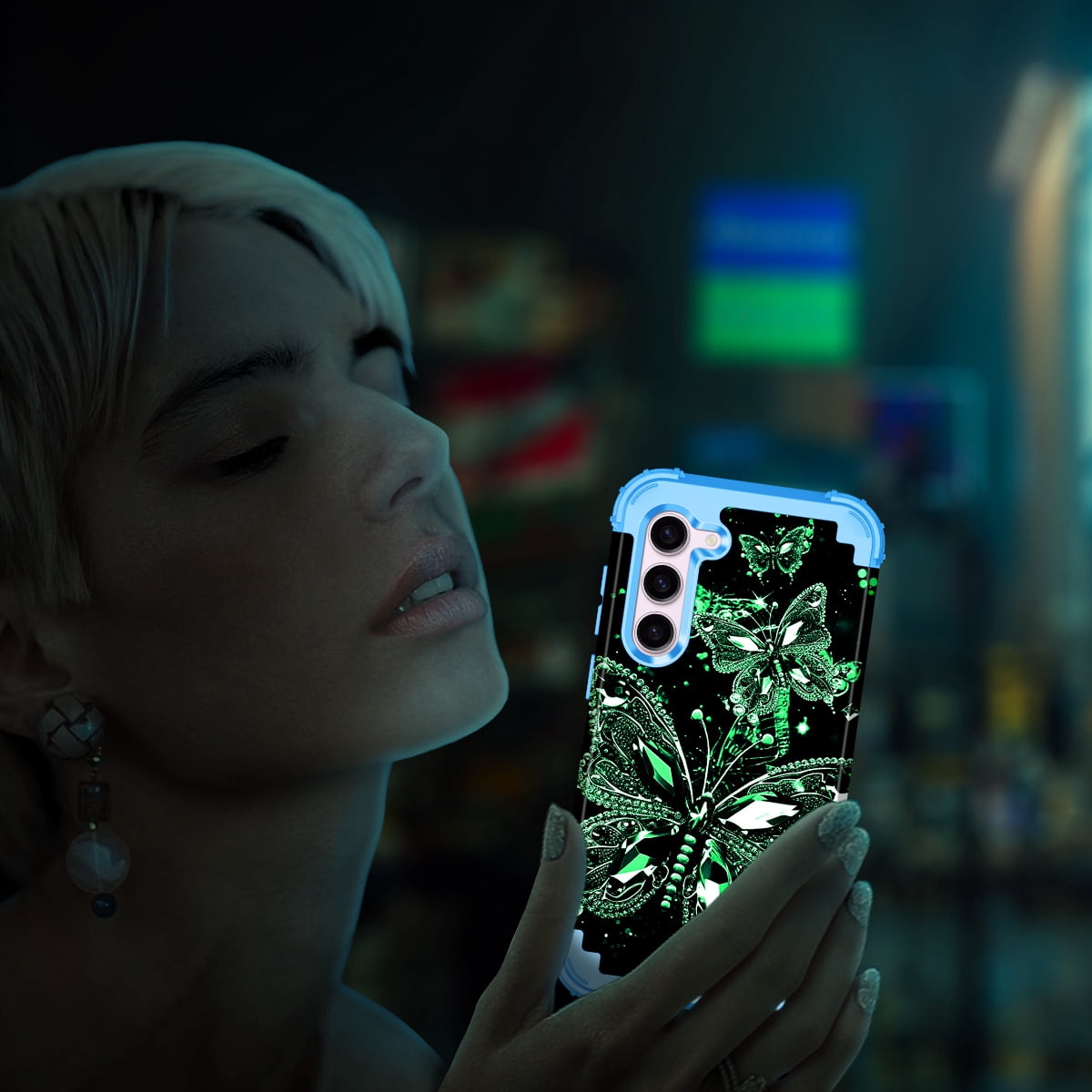 Casetego for Samsung Galaxy S23 5G Case,Glow in The Dark Three Layer Heavy Duty Shockproof Full Body Protection Hard Plastic Bumper+Soft Silicone Protective 6.1 inch Case,Blue Crystal