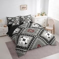 thumbnail image 3 of jejeloiu Retro Boho Aztec 7 Pieces Bedding Comforter Set,Bohemian Triangle Rhombus Full Bedding Set,Gray Black Fitted Sheet Flat Sheet For Teens,Microfiber Bedroom Decor Reversible, 3 of 8
